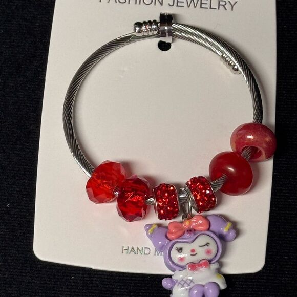 Kuromi Stainless Steel Adjustable - Red & Purple Beaded Charm Bracelet - Picture 2 of 5